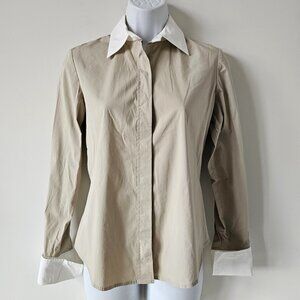 BANANA REPUBLIC Tan White Cotton Blend Button Shirt w/ French Cuffs Size XS